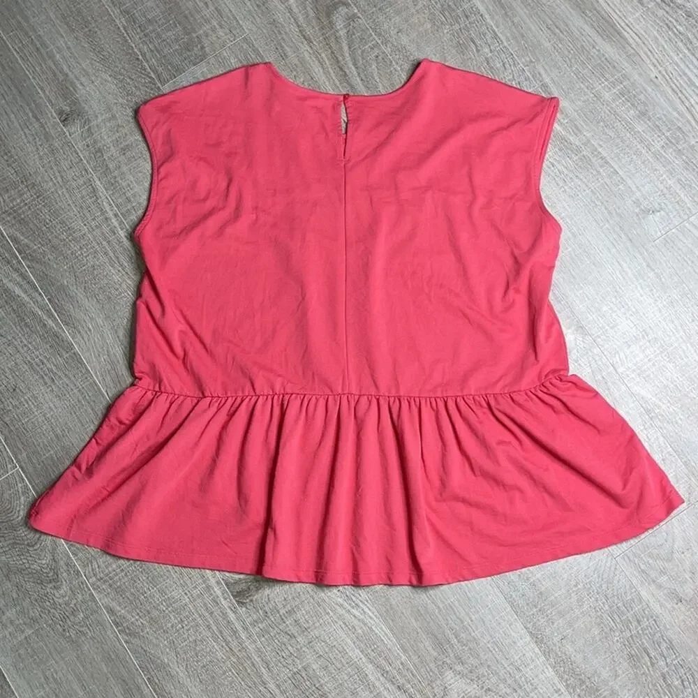NWOT CASLON Women's Peplum Ruffle Knit Tunic Top Pink